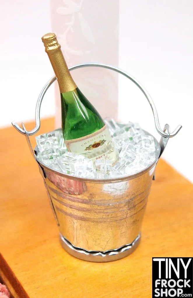 12" Fashion Doll New Metal Ice Bucket, Ice and Champagne Bottle