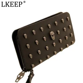 2018 Hot Sale Women Wallets Metal Skull Wallet Card Purse Leather Wristlet Portefeuille Handbags Carteira Feminina