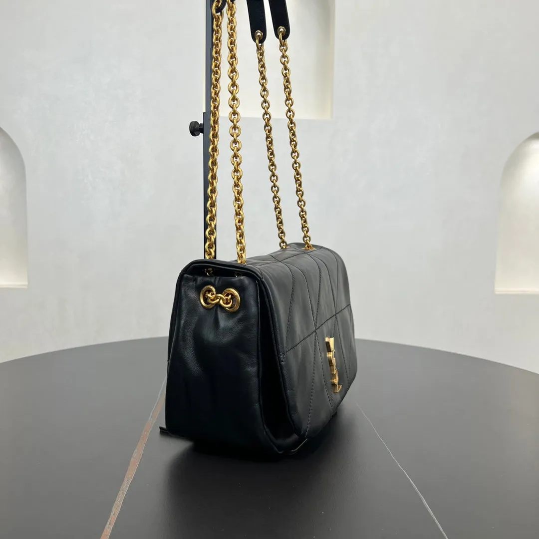 25cm black gold chain leather JAMIE crossbody single shoulder 763475