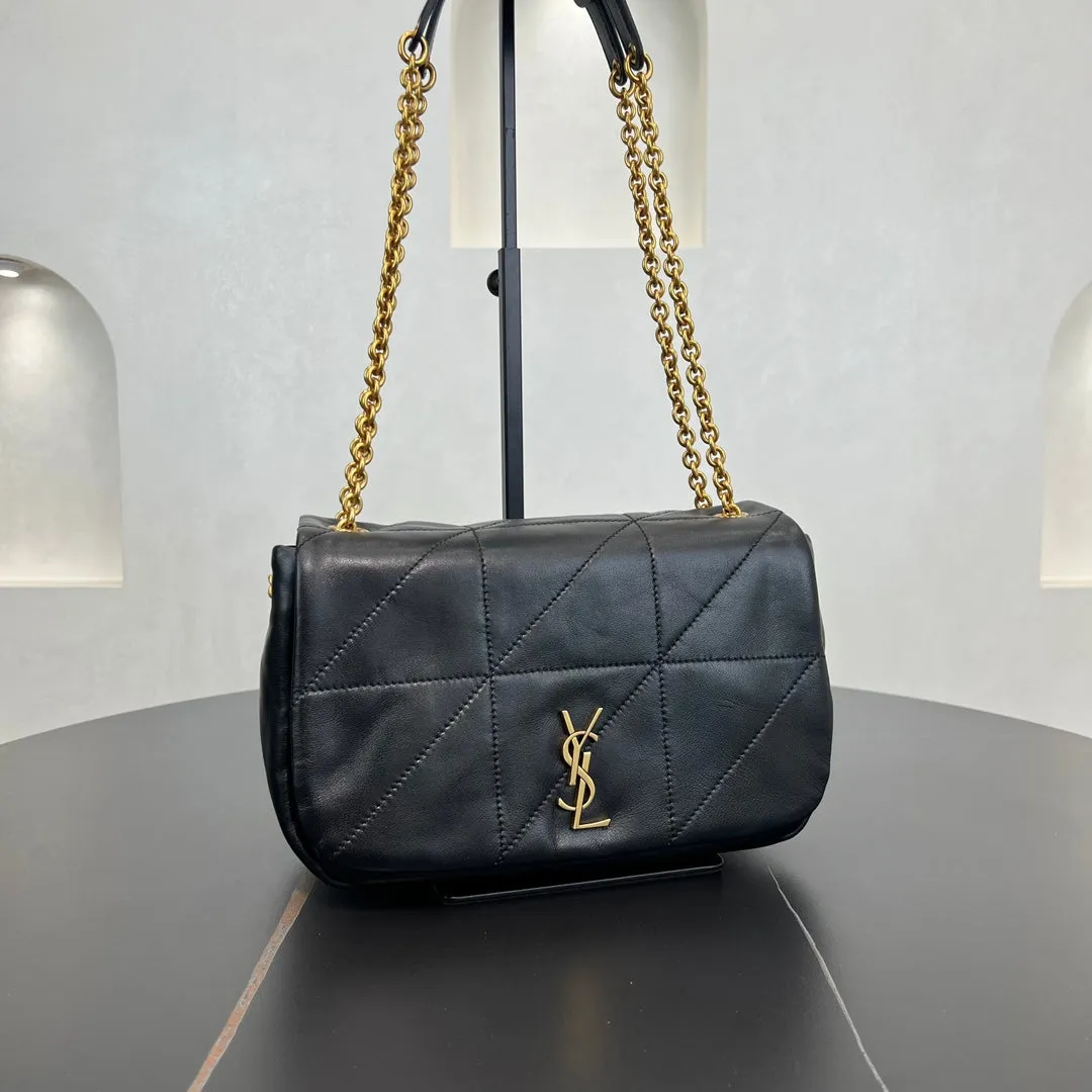 25cm black gold chain leather JAMIE crossbody single shoulder 763475