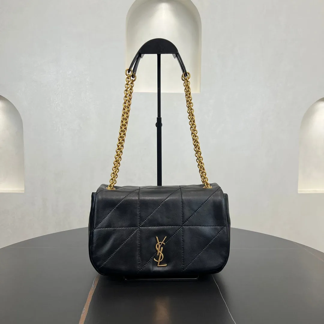 25cm black gold chain leather JAMIE crossbody single shoulder 763475
