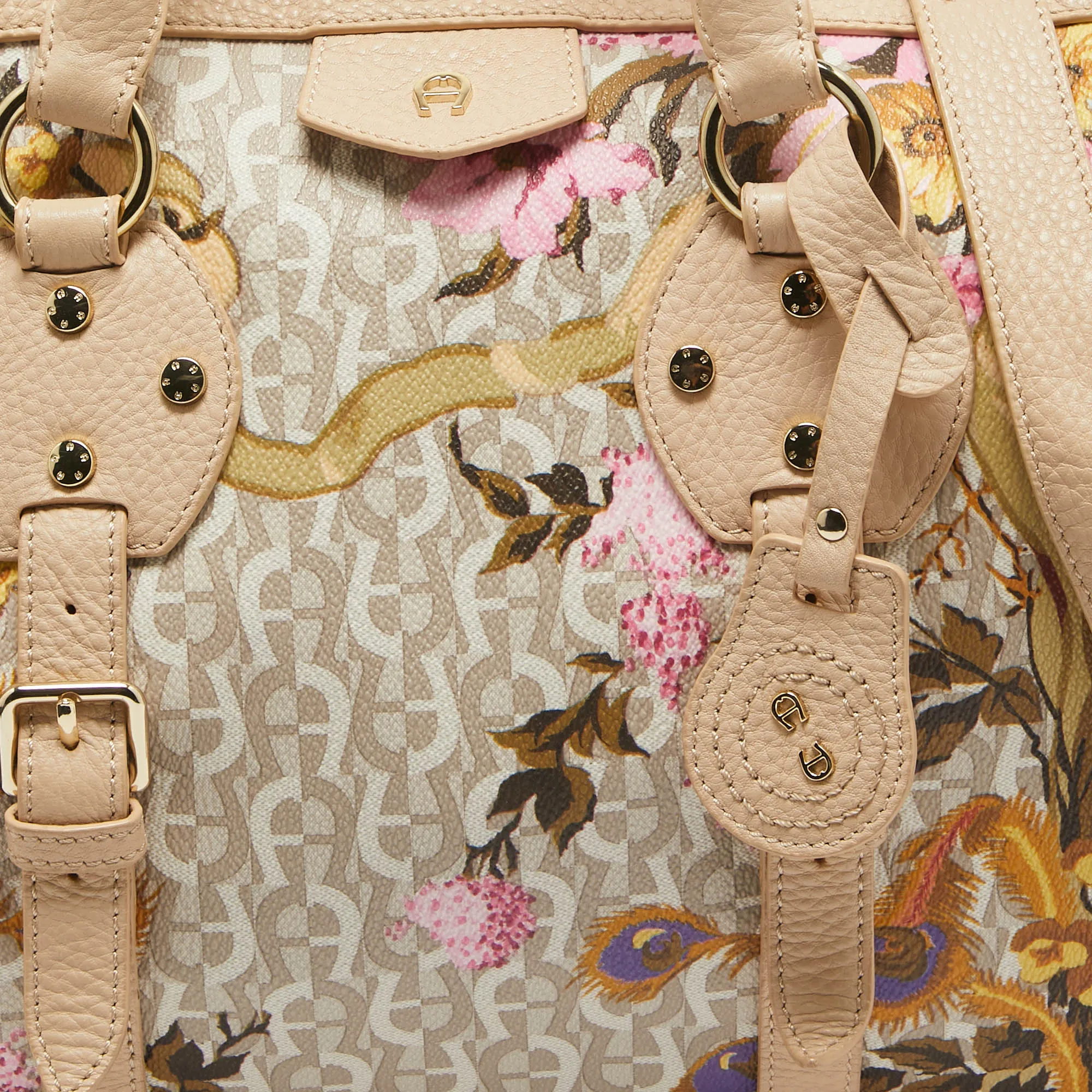 AIGNER Beige/Multicolor Signature Floral Print PVC Satchel