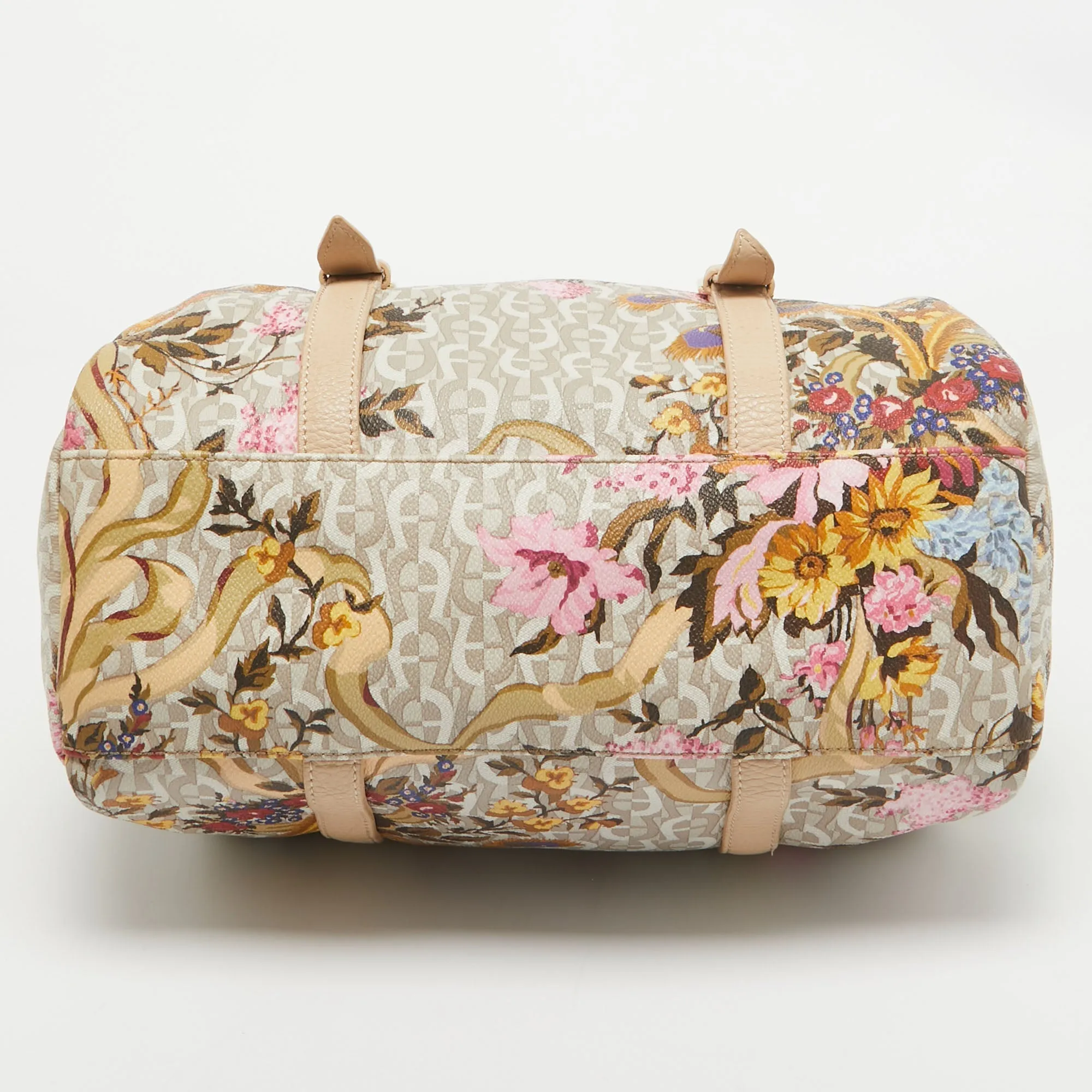 AIGNER Beige/Multicolor Signature Floral Print PVC Satchel