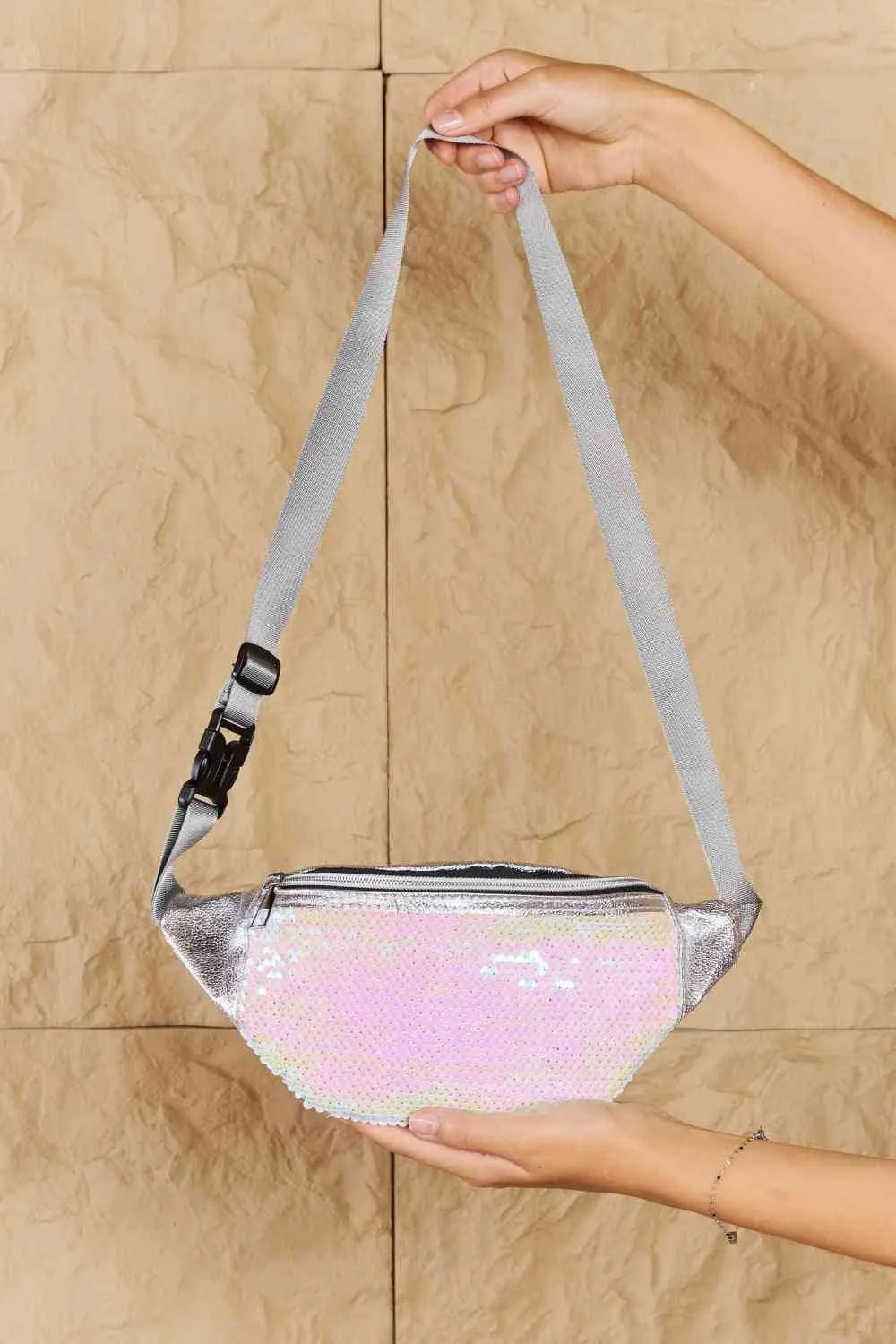 Baby Sequin Front Single Zipper Fanny Pack