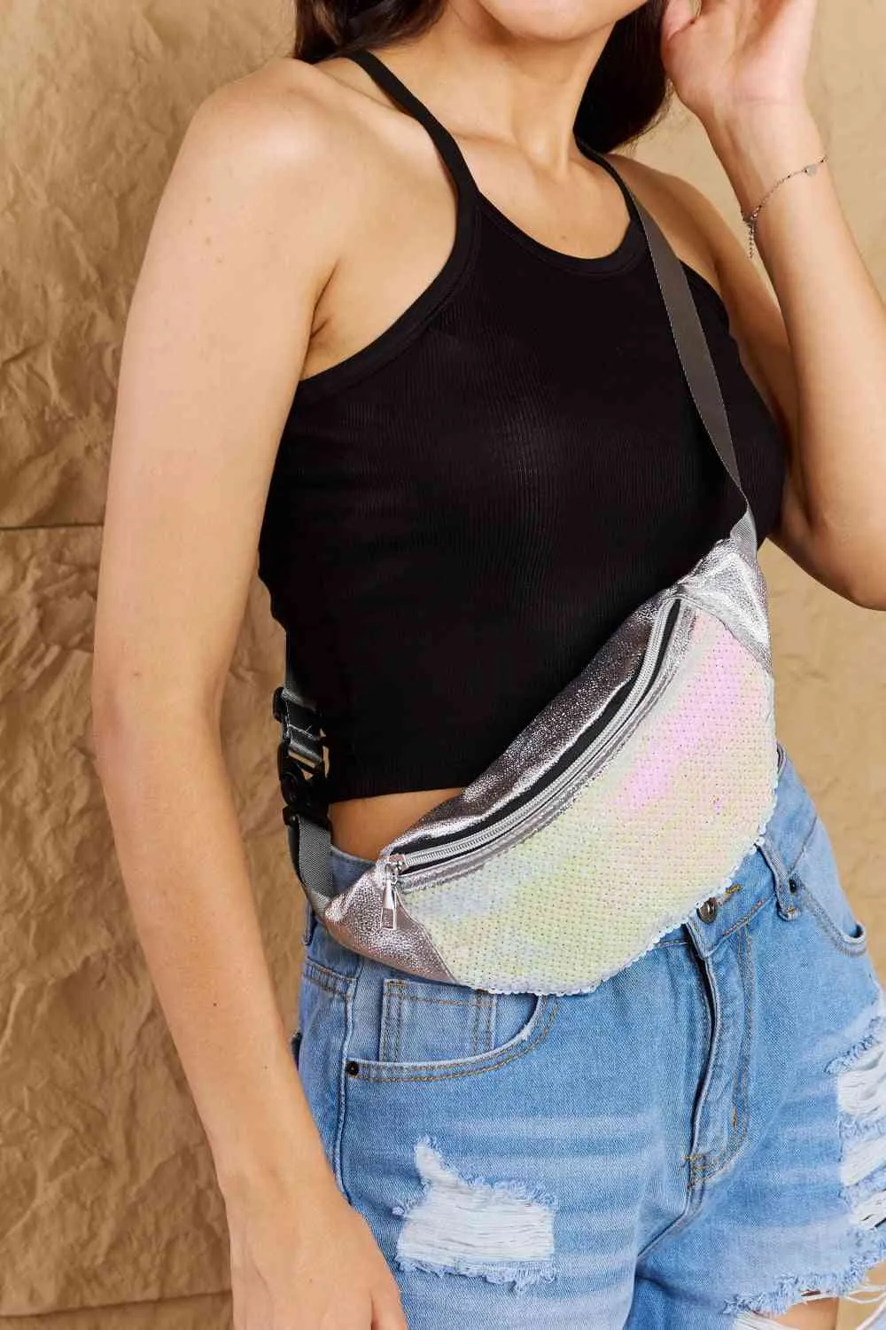 Baby Sequin Front Single Zipper Fanny Pack