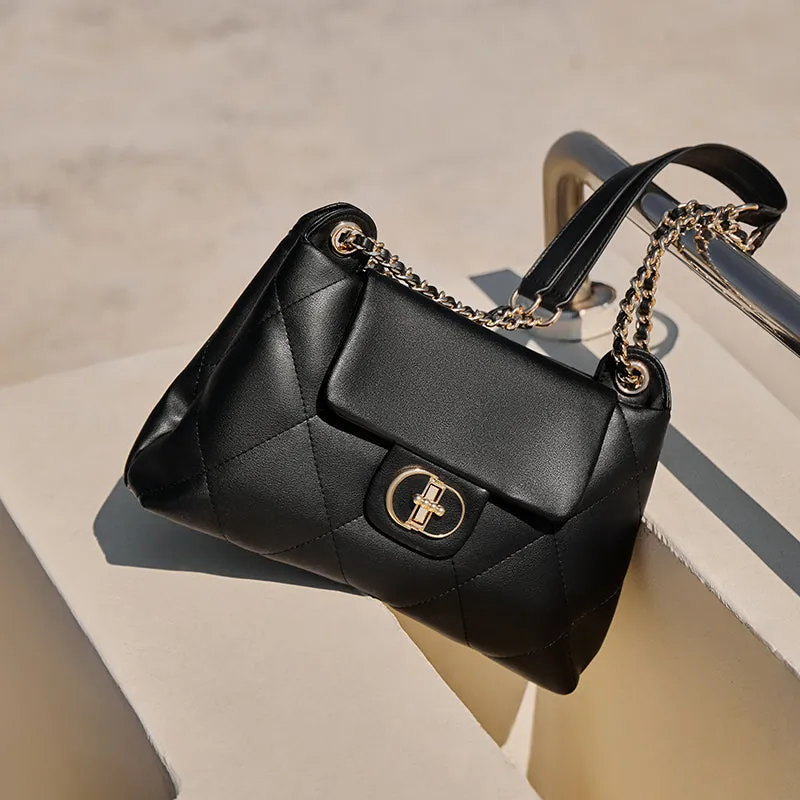 Black Double Chain Quilted Satchel