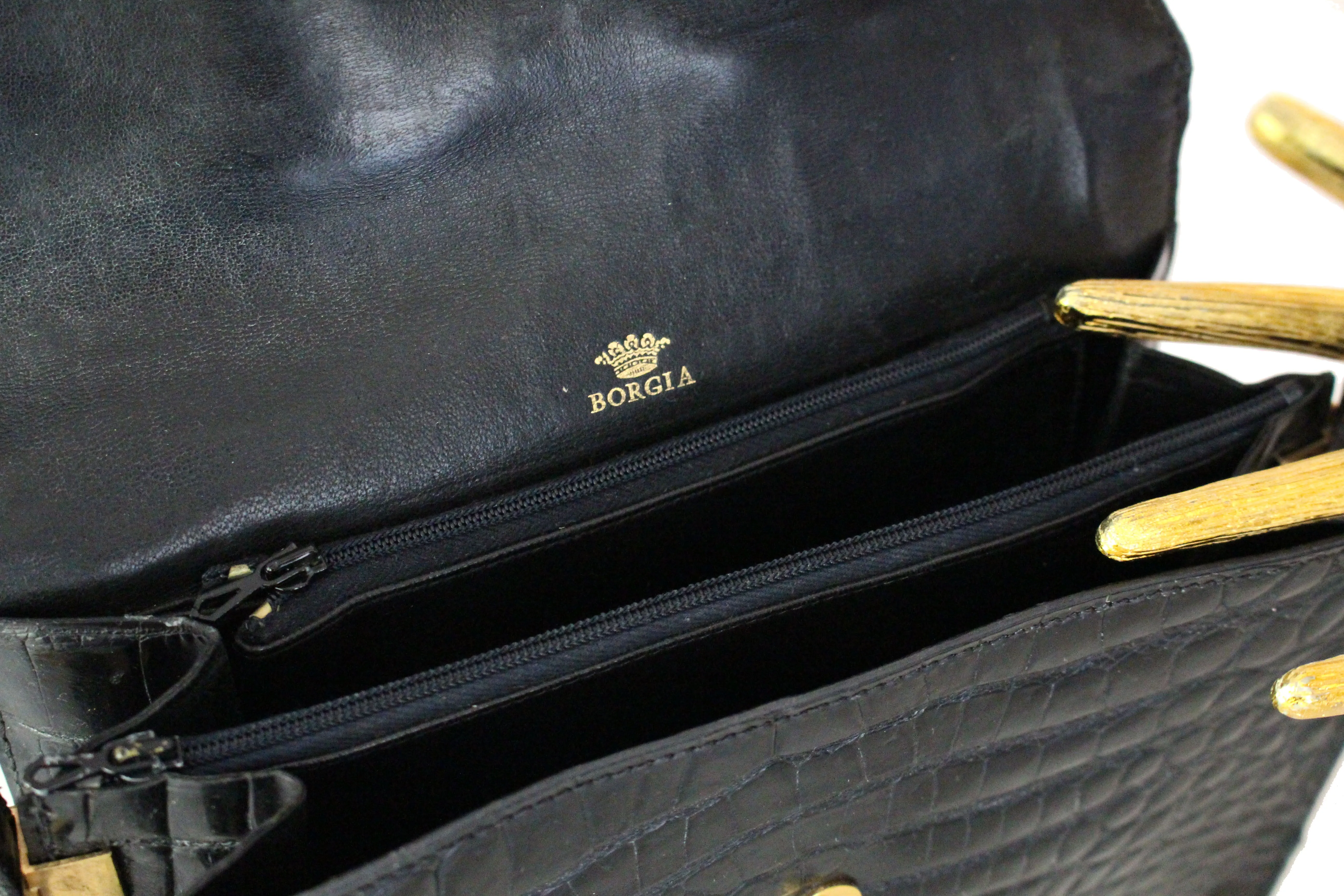 BORGIA black baby crocodile skin handbag