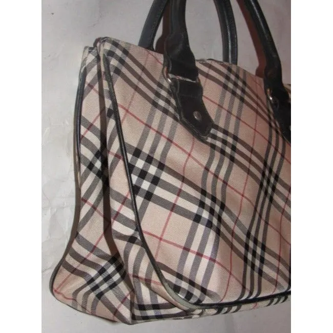 Burberry Vintage Pursesdesigner Purses Black Leathernova Check Plaid Fabric Leathernova Satchel