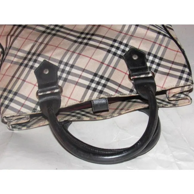 Burberry Vintage Pursesdesigner Purses Black Leathernova Check Plaid Fabric Leathernova Satchel