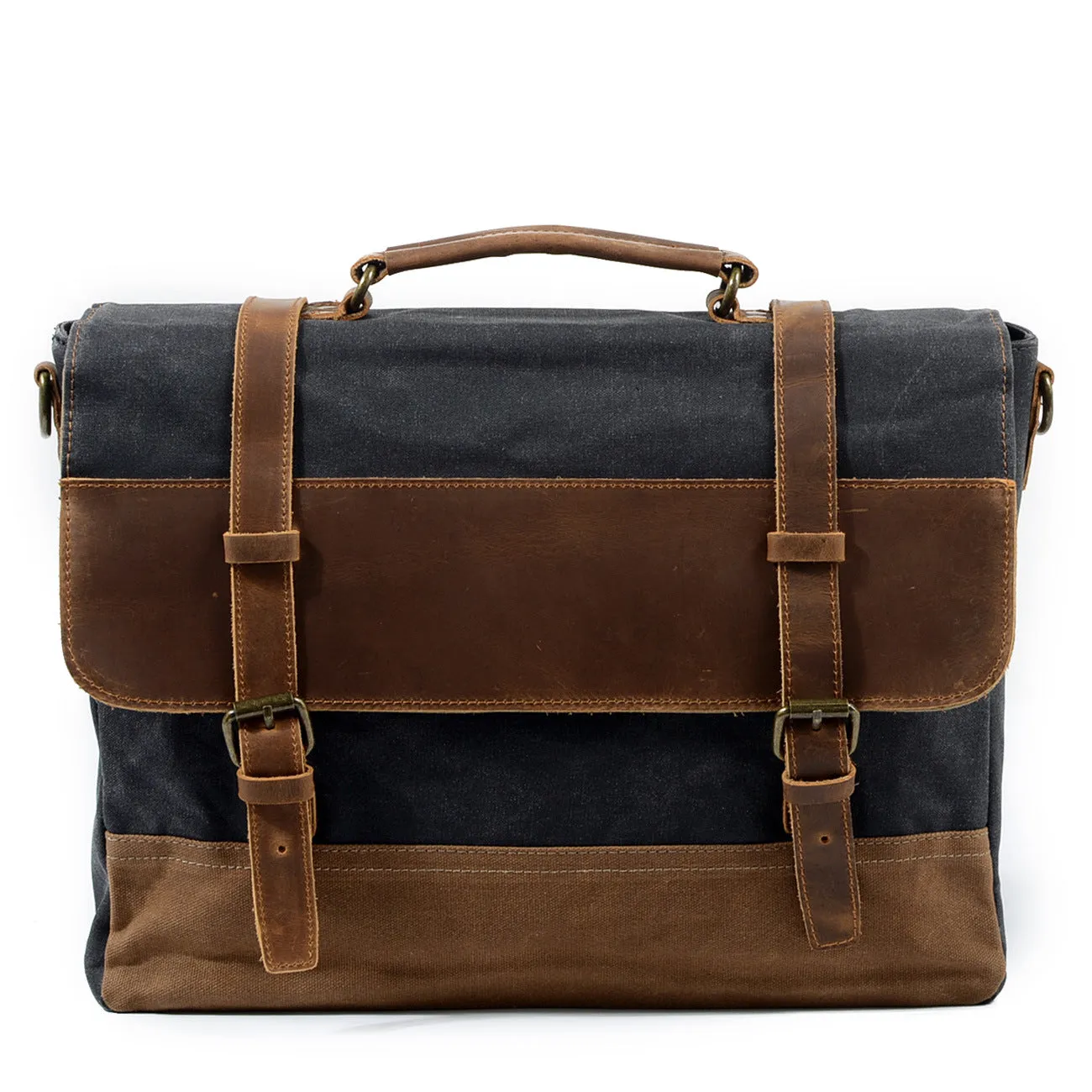 Canvas Leather Shoulder Bag Laptop Messenger Bag Briefcase Handbag Crossbody Bag Computer Bag Waterproof Business Bag for Gift