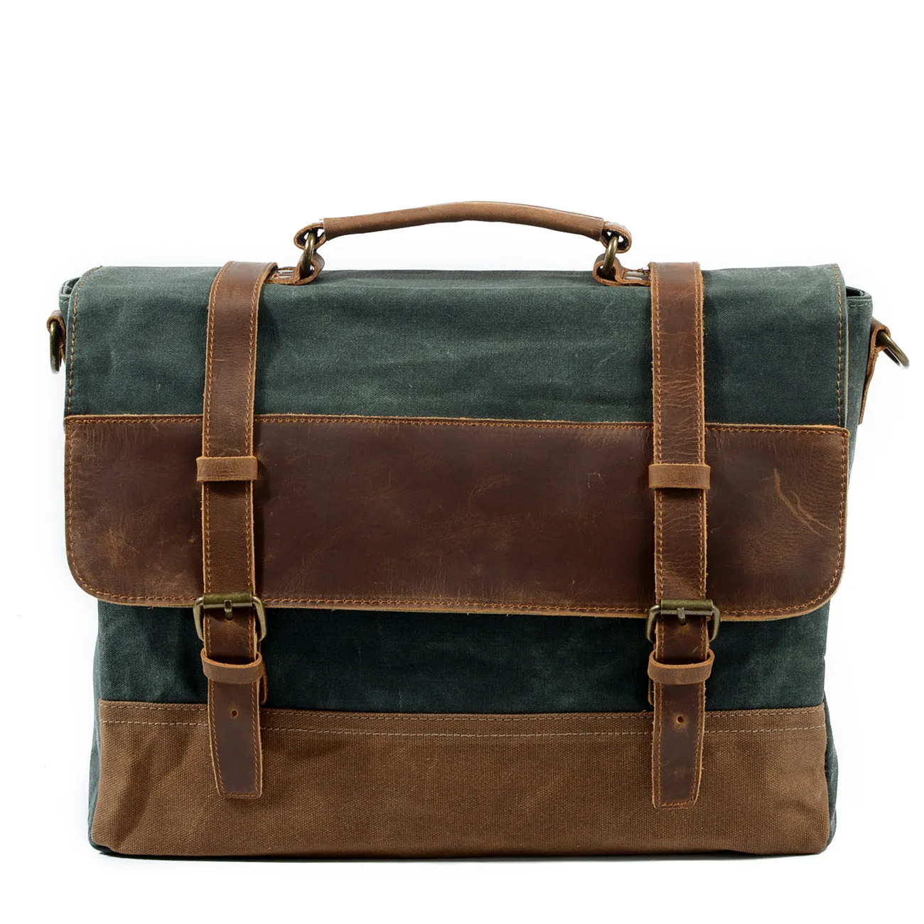 Canvas Leather Shoulder Bag Laptop Messenger Bag Briefcase Handbag Crossbody Bag Computer Bag Waterproof Business Bag for Gift