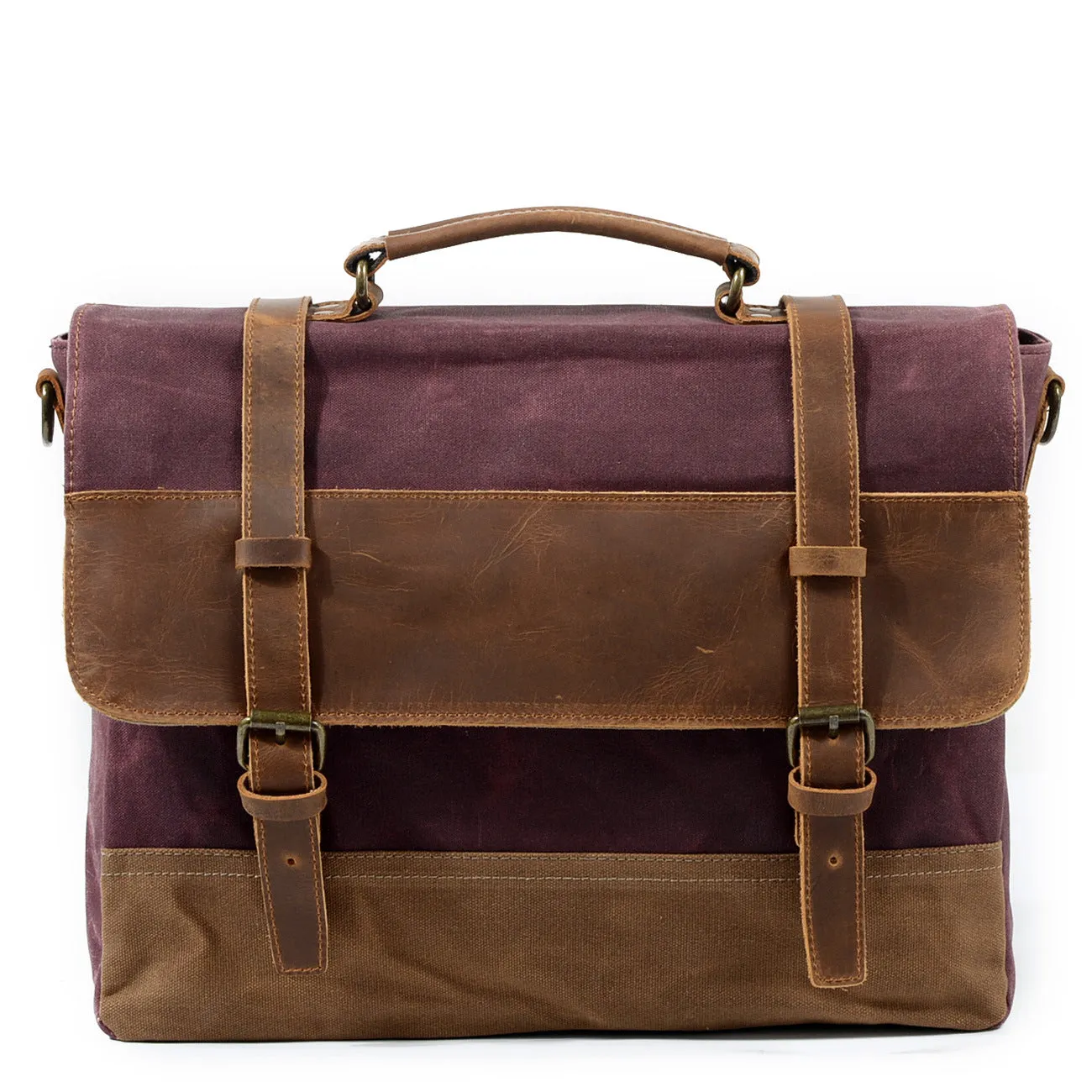 Canvas Leather Shoulder Bag Laptop Messenger Bag Briefcase Handbag Crossbody Bag Computer Bag Waterproof Business Bag for Gift