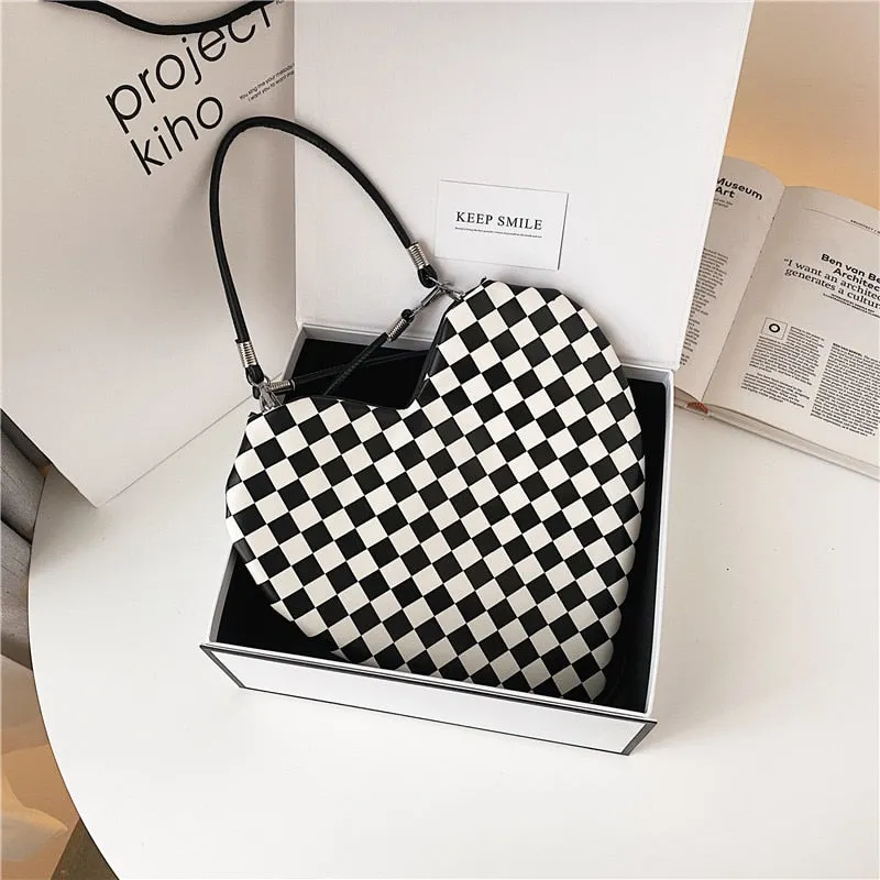 Christmas Gift Brand Plaid Shoulder Bag for Women Designer Love Handbag and Purse High Quality Women Armpit Bag Heart Shaped Crossbody Bag