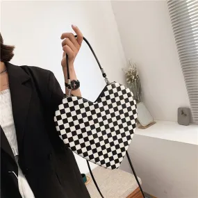 Christmas Gift Brand Plaid Shoulder Bag for Women Designer Love Handbag and Purse High Quality Women Armpit Bag Heart Shaped Crossbody Bag