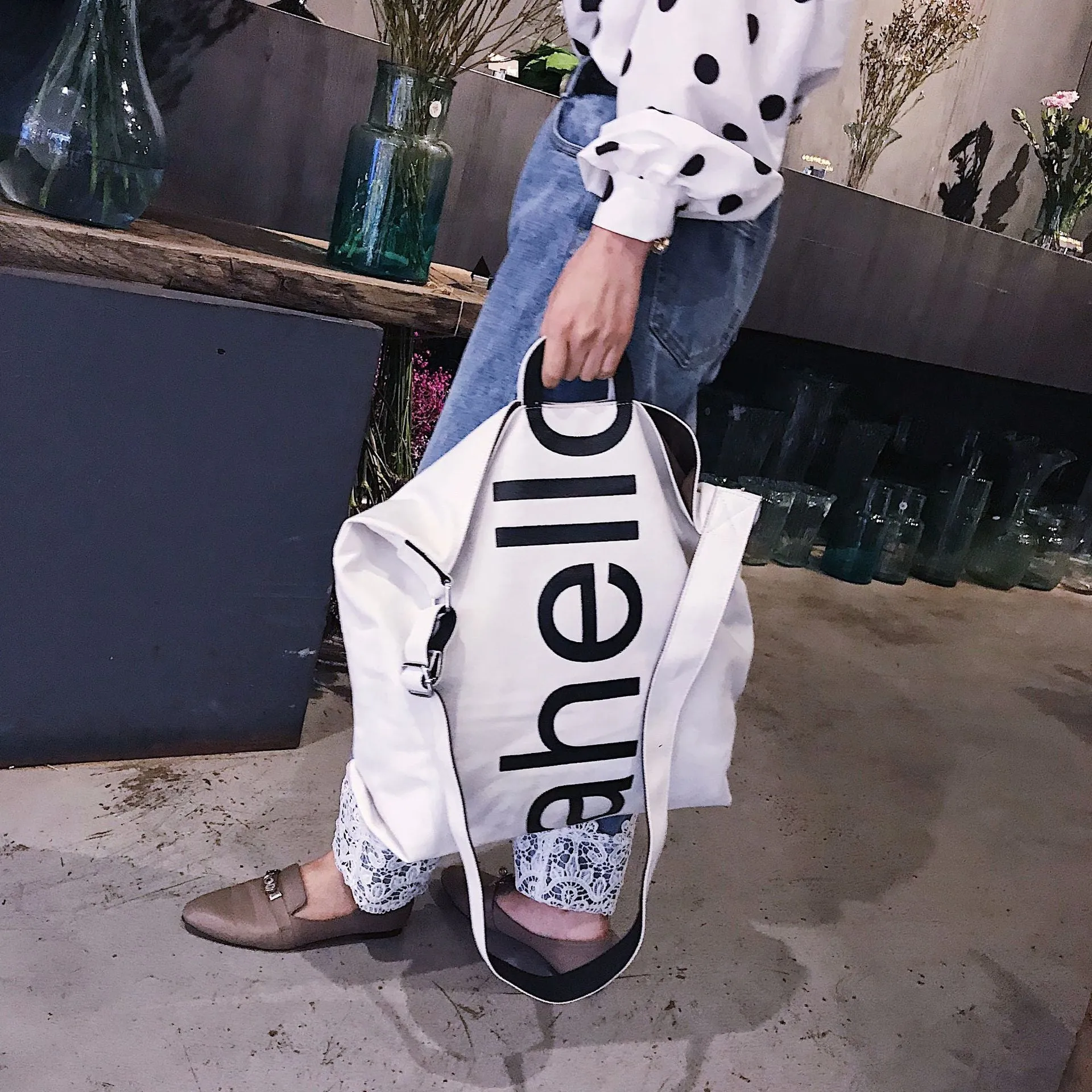 Christmas Gift Women Big Shoulder Bag Female 2019 Fashion Cotton Linen Canvas Women's Hello Letters Tote Bags Broadband Large Capacity Handbag