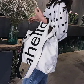 Christmas Gift Women Big Shoulder Bag Female 2019 Fashion Cotton Linen Canvas Women's Hello Letters Tote Bags Broadband Large Capacity Handbag