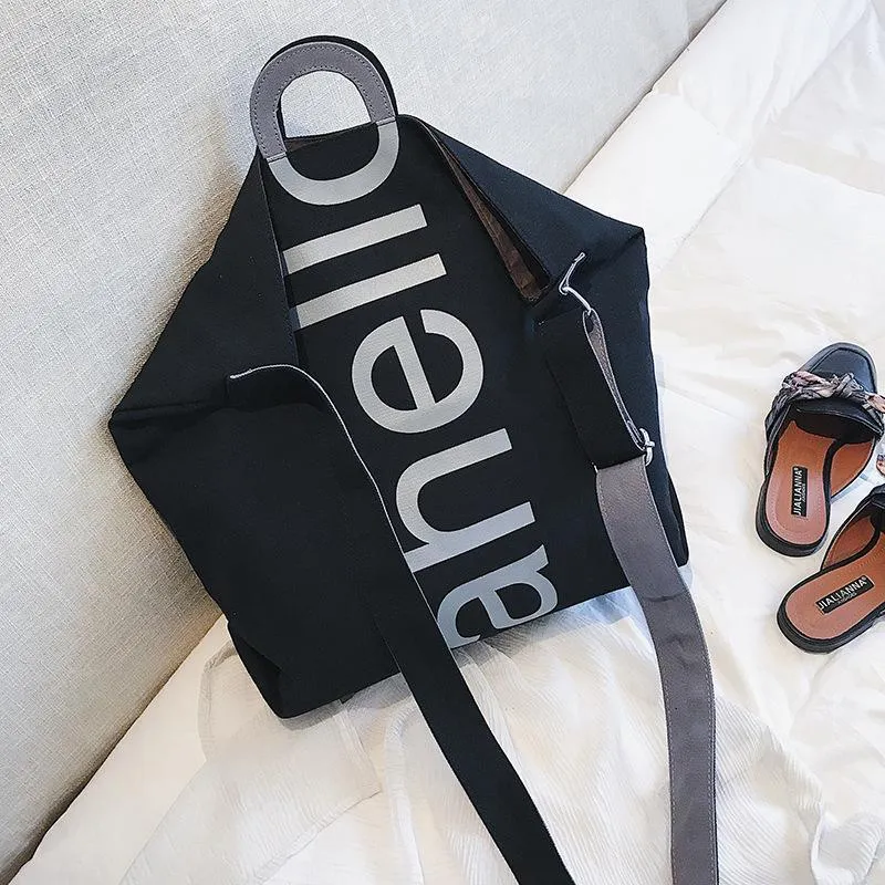 Christmas Gift Women Big Shoulder Bag Female 2019 Fashion Cotton Linen Canvas Women's Hello Letters Tote Bags Broadband Large Capacity Handbag