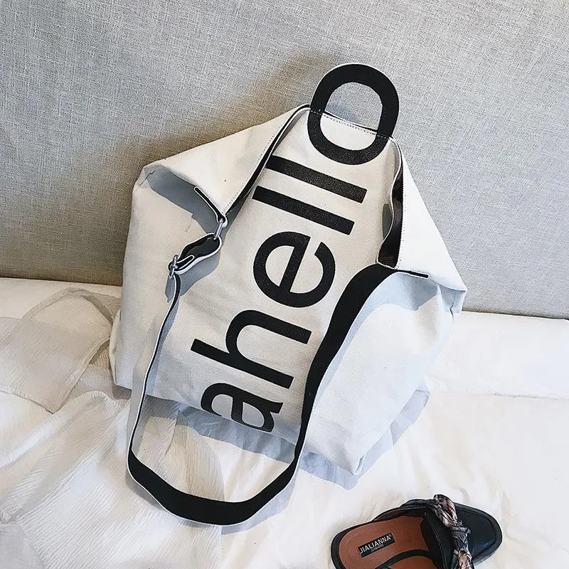 Christmas Gift Women Big Shoulder Bag Female 2019 Fashion Cotton Linen Canvas Women's Hello Letters Tote Bags Broadband Large Capacity Handbag