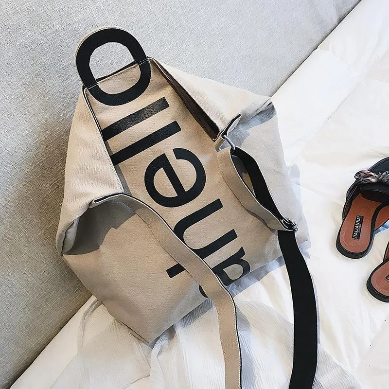 Christmas Gift Women Big Shoulder Bag Female 2019 Fashion Cotton Linen Canvas Women's Hello Letters Tote Bags Broadband Large Capacity Handbag