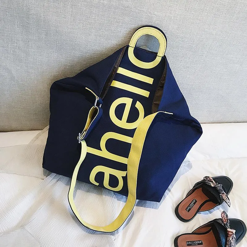 Christmas Gift Women Big Shoulder Bag Female 2019 Fashion Cotton Linen Canvas Women's Hello Letters Tote Bags Broadband Large Capacity Handbag