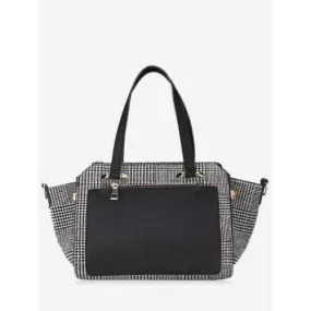 Color Block Plaid Handbag With Strap - Black
