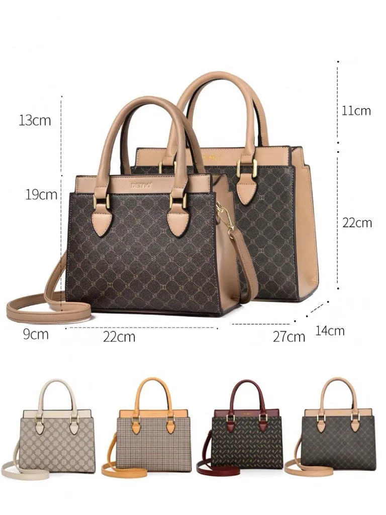 Cute Brown Minimalist Geometric Pattern Monogram Luxury Faux Leather PVC Large Capacity Handbag for Women, Shoulder Bag, Crossbody Bag