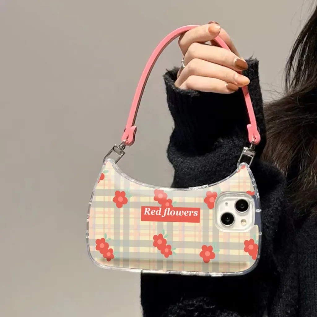 Cute Leopard Plaid Handbag Purse Shaped Handle Strap Protective Shockproof iPhone Case for iPhone 11 12 13 14 X XR XS Pro Max