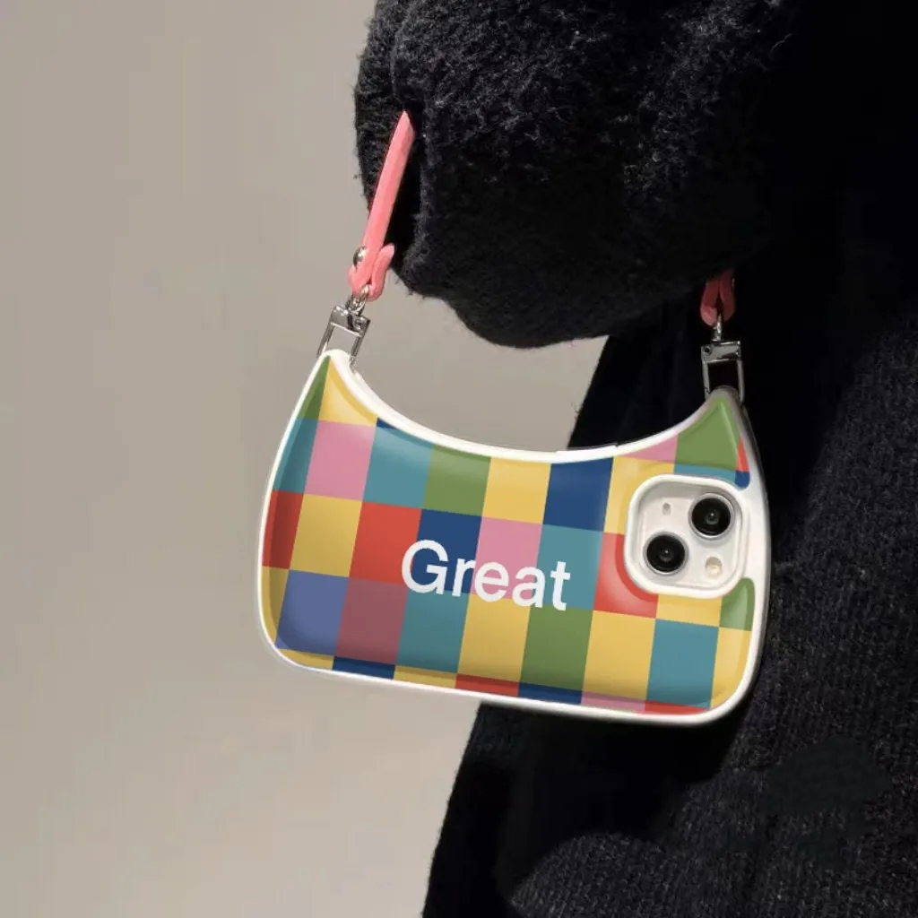 Cute Leopard Plaid Handbag Purse Shaped Handle Strap Protective Shockproof iPhone Case for iPhone 11 12 13 14 X XR XS Pro Max