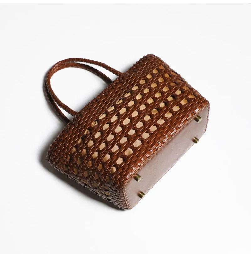 Elegant Ladies Woven Leather Tote Bag Shoulder Handbags For Women