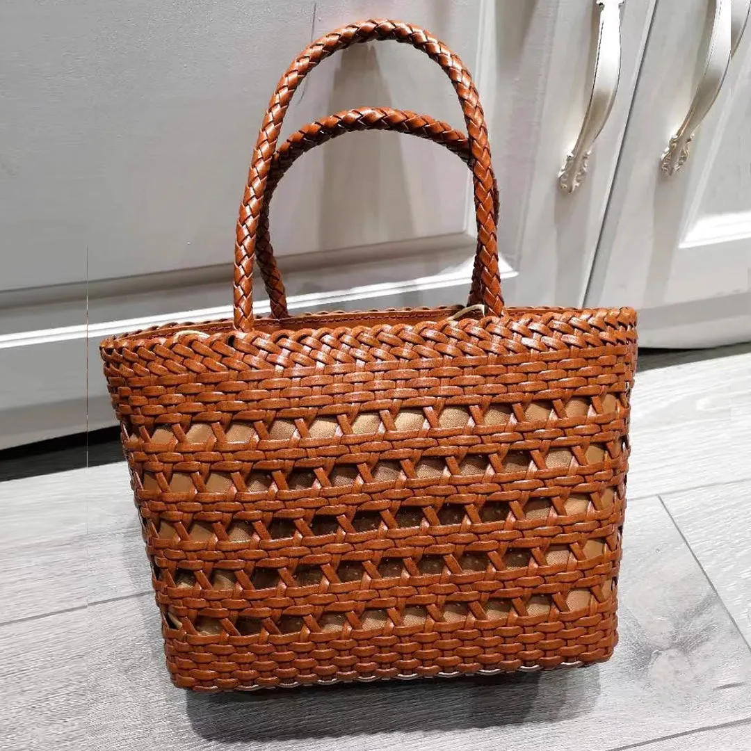 Elegant Ladies Woven Leather Tote Bag Shoulder Handbags For Women