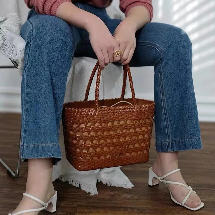 Elegant Ladies Woven Leather Tote Bag Shoulder Handbags For Women