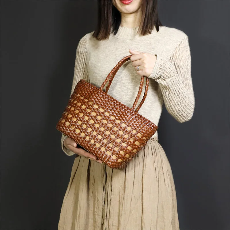 Elegant Ladies Woven Leather Tote Bag Shoulder Handbags For Women