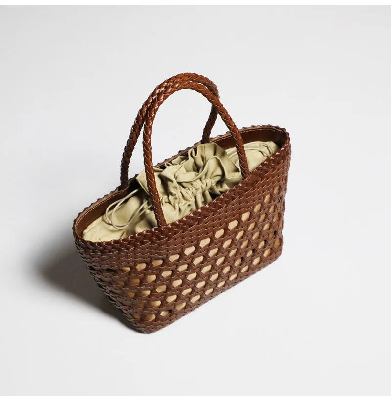 Elegant Ladies Woven Leather Tote Bag Shoulder Handbags For Women