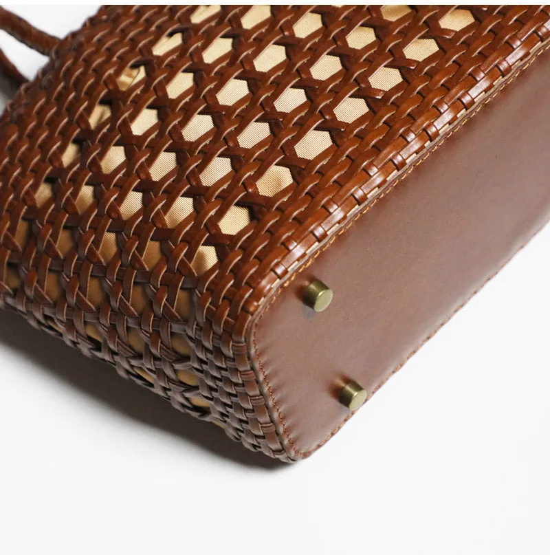 Elegant Ladies Woven Leather Tote Bag Shoulder Handbags For Women