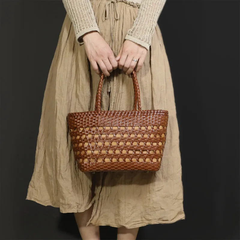 Elegant Ladies Woven Leather Tote Bag Shoulder Handbags For Women