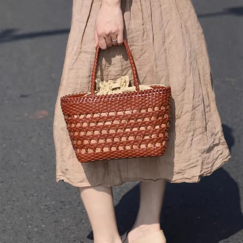 Elegant Ladies Woven Leather Tote Bag Shoulder Handbags For Women