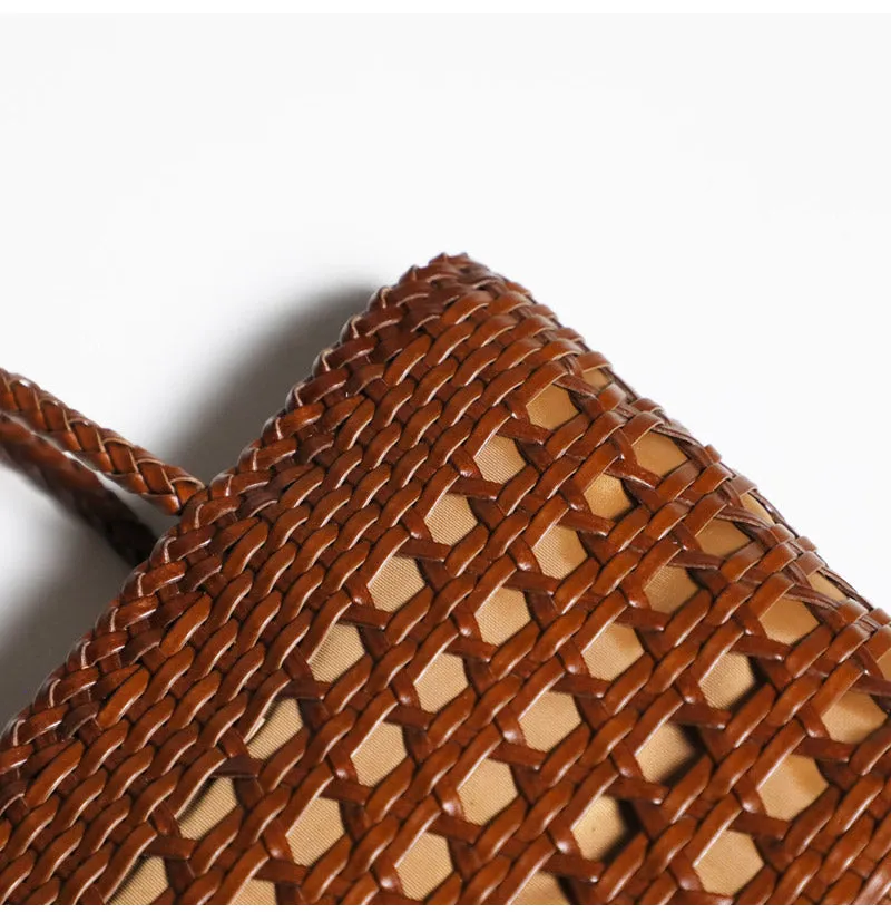 Elegant Ladies Woven Leather Tote Bag Shoulder Handbags For Women