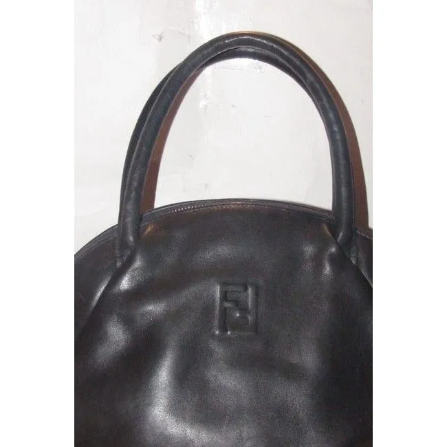 Fendi Early Top Handle Purse Navy Blue Leather With Quilted Ff Logo And Tassel Accent Satchel