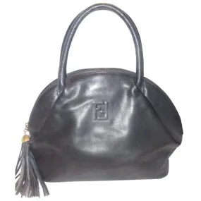 Fendi Early Top Handle Purse Navy Blue Leather With Quilted Ff Logo And Tassel Accent Satchel