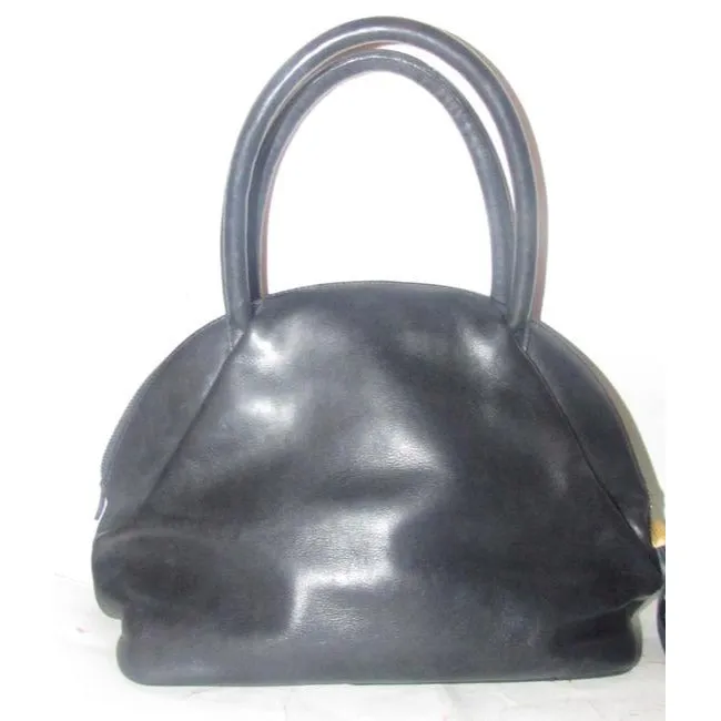Fendi Early Top Handle Purse Navy Blue Leather With Quilted Ff Logo And Tassel Accent Satchel