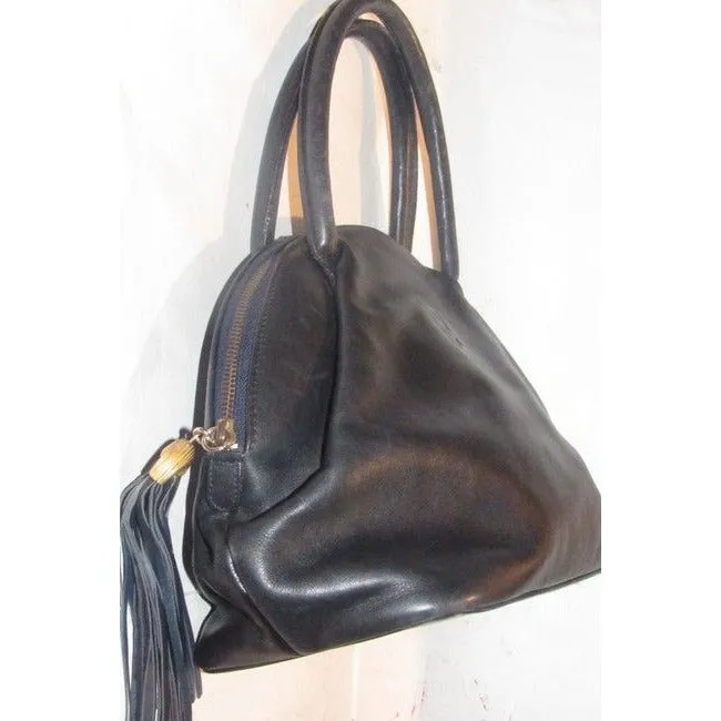 Fendi Early Top Handle Purse Navy Blue Leather With Quilted Ff Logo And Tassel Accent Satchel