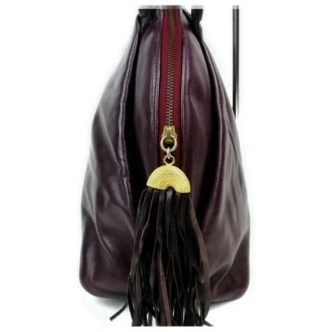 Fendi W Early Top Handle Pasta Or Noodle Burgundygold Pasta Tassel Leather Satchel