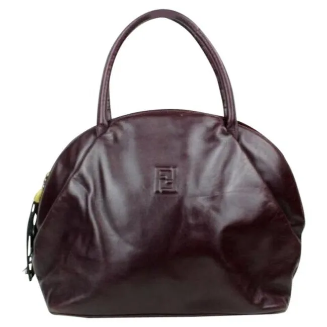 Fendi W Early Top Handle Pasta Or Noodle Burgundygold Pasta Tassel Leather Satchel