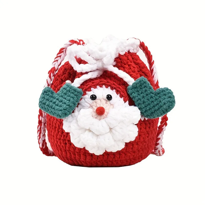 Festive Santa Claus Knit Crossbody Bag, Drawstring Design, Perfect for Christmas Gifts & Everyday Use