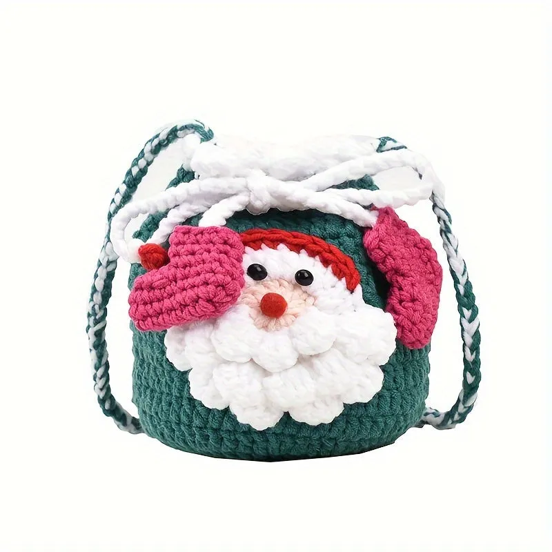 Festive Santa Claus Knit Crossbody Bag, Drawstring Design, Perfect for Christmas Gifts & Everyday Use