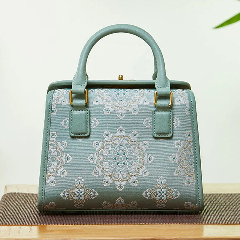 Genuine Leather Embroidery Small Square Bag Handbag Crossbody Purse