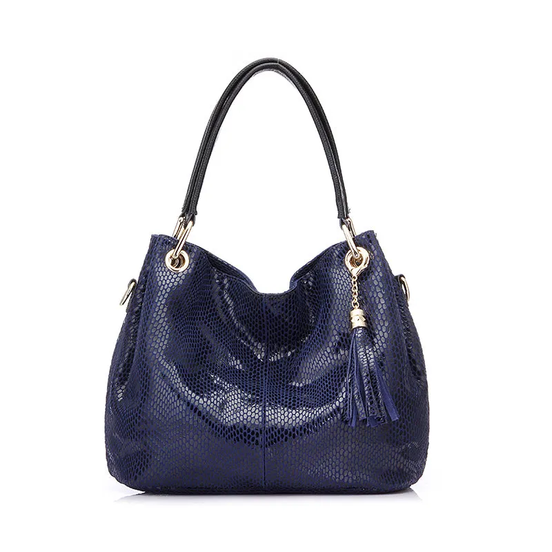 Genuine Leather Reptile Print Shoulder Bag