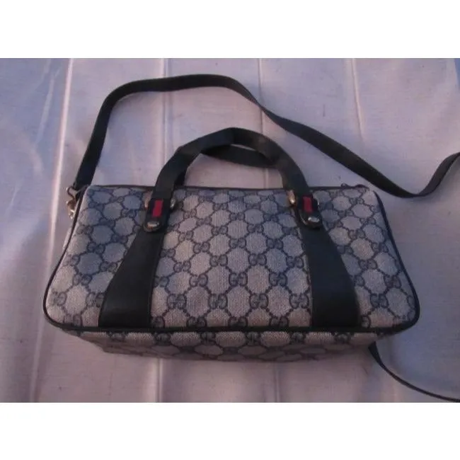 Gucci Speedy W Two Way Red Blue Accent Blue Guccissima Print Leather And Coated Canvas Satchel