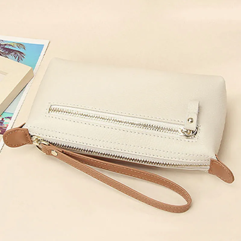 Handheld Leather Clutch Lightweight Large Space Wrist Zipper Wallet
