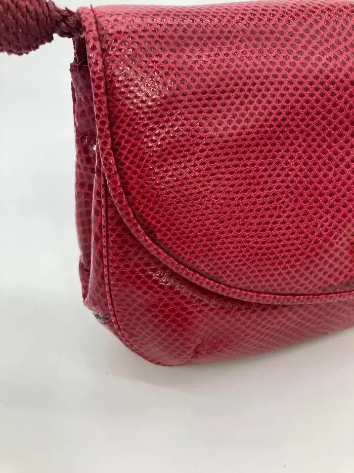 Judith Leiber Red Lizard Tassel Charm Strap Clutch Shoulder Bag